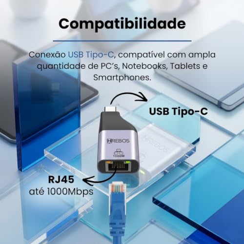 Adaptador De Rede Usb C Para R45 Gigabit 1000mbps Ethernet, Compatível Com Windows, Mac OS, Chrome, Linux, Android, Para Notebook PC Celular Tablet MacBook Ultrabook