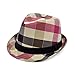 Premium Multi Color Plaid Stitch Black Band Fedora Hat, Camel