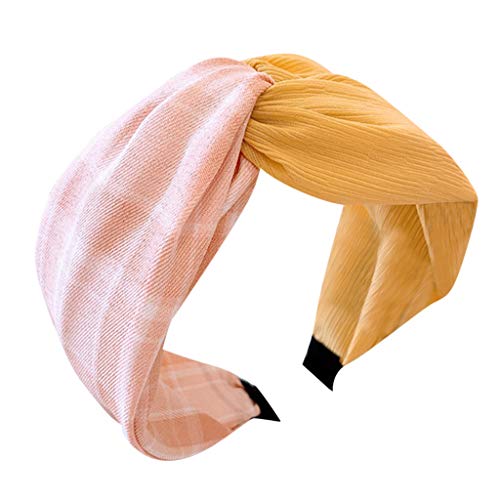 Headbands for Women Vintage Plaid PrintCriss Cross Elastic Hair Band Twisted Head Wrap Hair Accessory Pink - Thumbnail 2