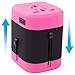 LOOP World Adapter Plug, Worldwide Travel Adapter Charger [US UK EU AU CN] w/ Dual USB Charging Ports & Universal AC Socket - Safety Fused (Pink)