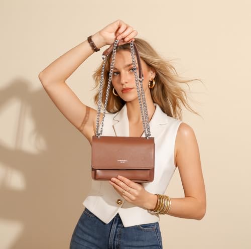 David Jones - Small Shoulder Bag for Women - PU Leather Hand Bag with Flap - Messenger Crossbody Bag Clutch Evening Clutch Bag Elegant Shopping Travel - White