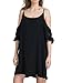 Persun Women Cold Shoulder Lace Trumpet Sleeve Spaghetti Strap Dress Tops, Black, Small