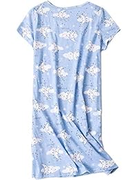 Luckytung Camisón de algodón para dama, estilo informal, estampado