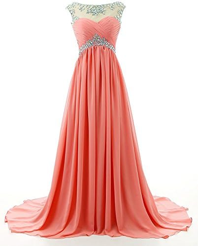 Vivebridal Beaded Straps Bridesmaid Prom Dress Sparkling Embellished Evening Gown Coral US15w