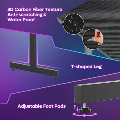Escritorio Gaming 106.6CM LED Escritorio de Ordenador con Soporte de Monitor Estación de Trabajo Gamer con Portavasos Ganchos para Auriculares para el Hogar Oficina Dormitorio Pequeño Espacio