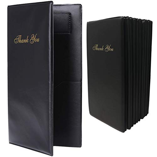 Check Presenters for Restaurants - 10 Pack Guest Check Card Holder- Black with Gold Thank You Imprint- Bill Book Restaurant Supplies 5.5