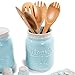 Wide Mouth Mason Utensil Holder - Large Ceramic Kitchen Utensil Holder - Rustic Farmhouse Caddy Organizer For Cooking Utensils, Spatula, Accessories - Beautiful Farm House Countertop Crock Decor