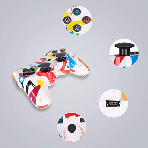 PS3 Controller Wireless Double Shock Gamepad for Playstation 3, Sixaxis Wireless PS3 Controller with Charging Cable,Compatible with Playstation 3 (Graffiti/Colorful)