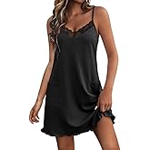 Marvmys Women Cotton Nightgown Sexy Lace Sleepwear Sleeveless Chemise Soft Lingerie for Women with Pockets S-3XL