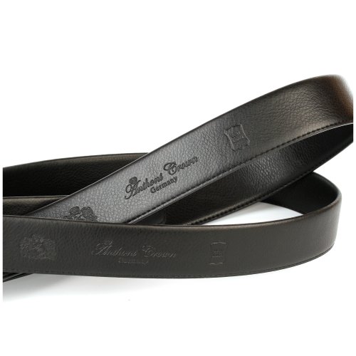 Anthoni Crown designer men`s leather belt black color classic design with silver satin metallic automatic buckle 1,4" width 38"-48" lengths/11T10 (48)