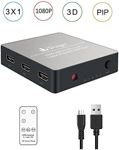 Dinger 3 Port HDMI Switch, HDMI Switches with PIP include IR Wireless Remote Control, HDMI Port Switcher Hub Support 4K 1080P 3D for Blu-ray, Roku, PS4, Xbox One, Laptop and DVD players