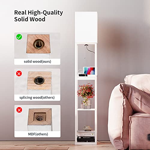 SUNMORY Dimmable Floor Lamp with Shelves,Modern Solid Wood Standing