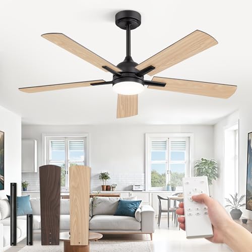 ZMISHIBO Ceiling Fan with Light Ø132 cm, Energy Efficient DC Motor, 6 Speed, 3 Color Temperatures (3000K/4000K/6000K), Modern Design, Ceiling Fan with Remote Control