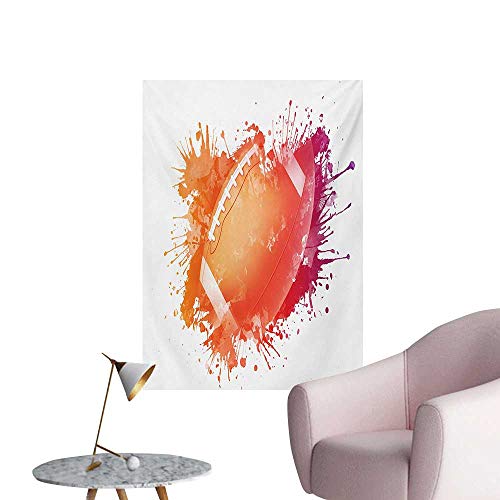 Anzhutwelve Sports Painting Post Rugby Ball in Digital Watercolors Splash Recreational Leisure Sports Run DesignOrange Red W24 xL32 Wall Poster