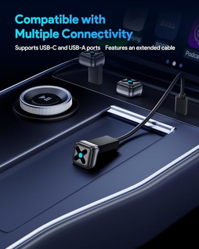 Wireless CarPlay Adapter for iPhone＆Android Auto, 3s Fast Auto-Connect, 5.8GHz WiFi, Bluetooth 5.4, Convert Wired to Wireless, No Delay, USB-C/USB-A/Extension Cable, Compatible with iOS10+/Android 10+