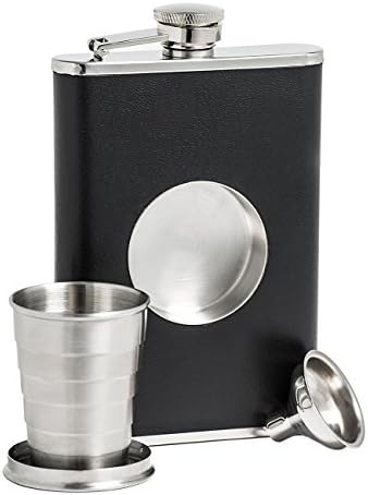 Portable Hip Flask Stainless Steel 8 oz Shot Flasks Built-in Collapsible 2 Oz. Shot Glass-Leak Proof Leak Proof Liquor Hip Flask