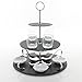 3 Tier Black Slate Tea Party Server with 4 sets of Glasses, Ceramic Bowls & Appetizer Spoon Dish, Cupcake Dessert Stand