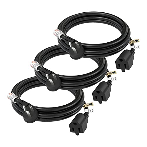 FIRMERST 1875W Flat Plug Extension Cord 6 Feet 14 AWG 15A Black, Pack of 3