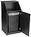 Displays2go Commercial Trash Bin with Black Finish, MDF Construction, Melamine Finish, Circular Cutout - Hinged Door (LCKDTLCSBK)