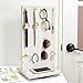 Ikee Design Wooden Rotating Two-Sided Jewelry Display Stand, Rotating Organizer with 32 Hooks for Store, Earring Keychain Display with Hooks, Wash White Color, 9 W x 7.5 D x 16.5 H in
