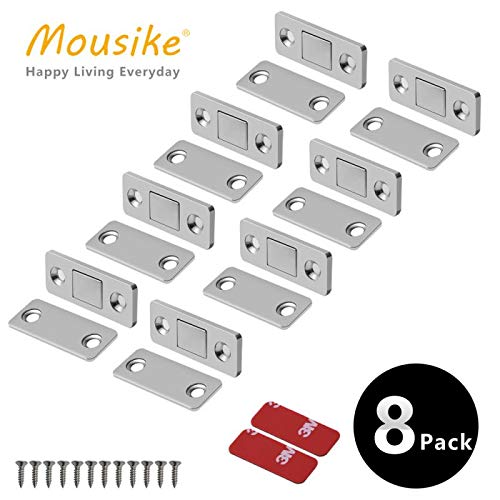 Mousike Magnetic Door Catch Ultra Thin Cabinet Magnets Stainless Steel Drawer Magnet Catch for Sliding Door Closure Kitchen Cabinet Cupboard Closet Closer (8 Pack)