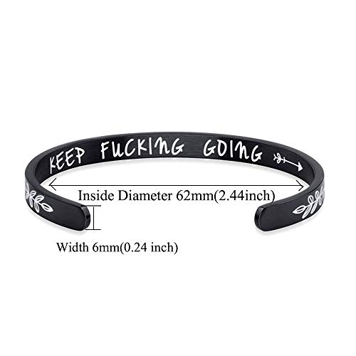 Feraco Best Friend Inspirational Gifts Keep Going Bracelets for Women Personalized Mantra Cuff Bangle, Black