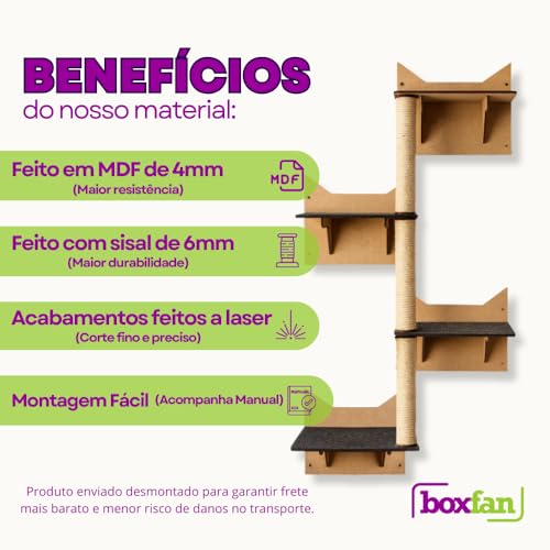 BOXFAN Playground para Gatos com Escalada, Arranhador Gato Sisal, Escada e Prateleira Antiderrapante Diversão Poleiros para Gatos Filhotes e Adultos Brinquedo Interativo