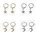 Huggie Dangle Hoop Earrings, Small Gold Silver Star Moon Earrings with Trendy Style for Women Ear Piercing Simple Jewelry, 4 Pairs