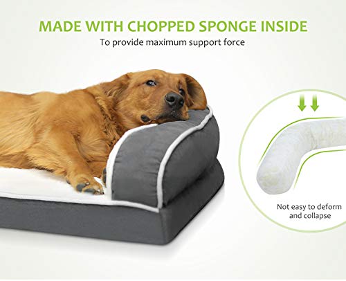 Pecute Orthopedic Dog Sofa Bed (L 89 * 56 * 18 cm), Egg Crate Memory Foam Pet Couch Bed with 3 Sides Bolster for Good Support, Removable Washable Cover, Non Slip Base, Ideal for Medium Dogs & Cats