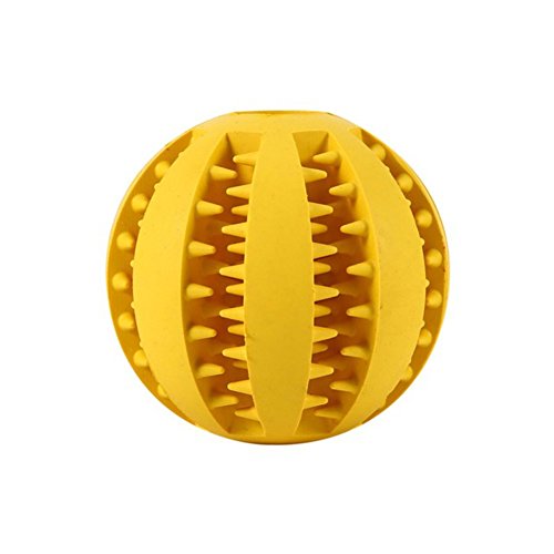 Pet Toy Ball for Dogs, Bite Resistant Soft Rubber Bouncy Ball Treat Ball Dog Toys, Tooth Cleaning Dog Chew Toy (Yellow)