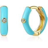 Bigbabybig Turquoise Color Gold Chic Dangle Drop Small Huggie Hoop Studs Earrings Gold for Women CZ Ear Cuff Climber Cartilage Helix Personalized Gifts Jewelry Set