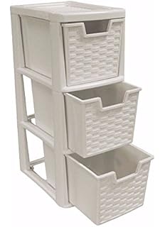 Funky Gadgets Plastic Rattan Drawer Storage Unit Cabinet Small