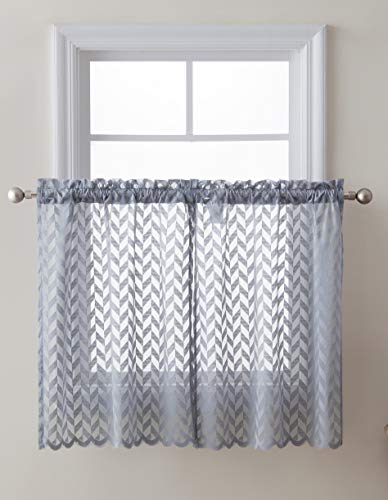 Navy Blue 5 Piece Voile Set Rod Pocket Curtains Drapes Swags 4