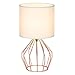 HAITRAL Rose Gold Desk Lamp - Minimalist Bedside Lamp with Rose Gold Hollowed Out Base and Linen Fabric Shade，Table Lamps for Bedroom, Living Room, Girls Room, Pink Room - Rose Gold