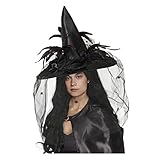 CA Mode Women Witch Hat Wizard Cap Headwear Spider Feather Halloween Costume
