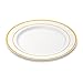 Laura Stein Designer Dinnerware Set of 40 Premium Plastic Wedding/Party Plates: White, Gold Rim. Set Includes 20 10.75