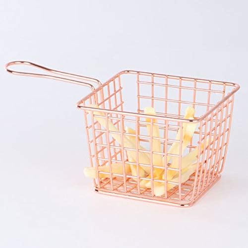 Basket Multipurpose Snacks Container Storage Stainless Steel for Kitchen Craft Fry Home Organizer Hamper Handmade French Fries Portable(Rose Gold)