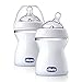 Chicco NaturalFit Baby's First Gift Set, 4 Pack Baby Bottle Set with 2 Angled Nipples & 2 Straight Slow Nipples Plus 2 Orthodontic Pacifiers