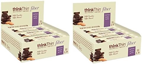 Think Thin 20 Pack (2 X Box of 10)- (Fiber Milk Chocolate Toffee Almond) 10-50g Bars Net Wt 17.6oz (500G)