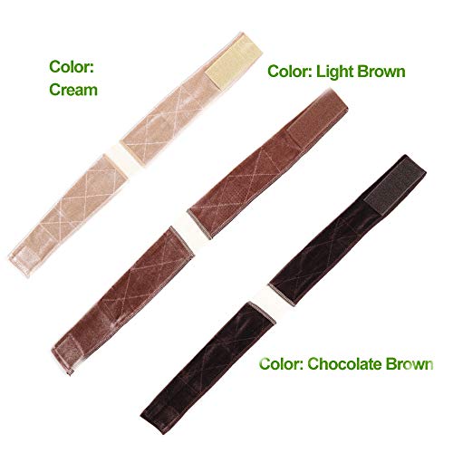 Velvet Wig Grip Headband With Lace Part 2Pcs Comfort Fasten Grip Band With Adjustable Tape (Cream)