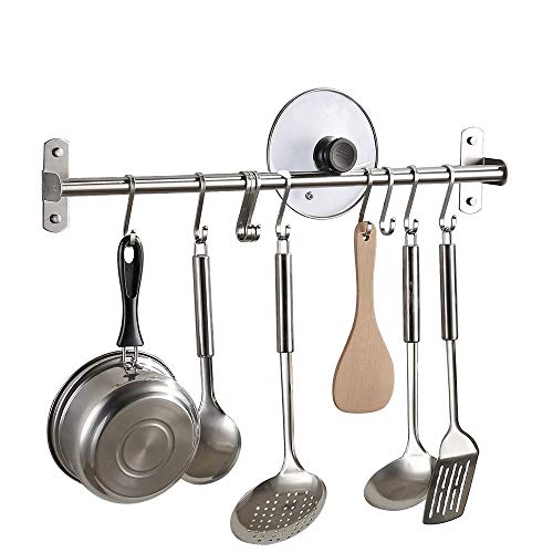 KES Kitchen Tool and Utensil Rack with 10 Hooks Multipurpose 22-Inch Wall Mounted, Brushed SUS304 Stainless Steel 2 Pack, KUR209S55-2-P2