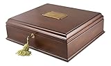 Large Antico Wood Memory Box Organizer in Mahogany Wood Finish With Lock &Key