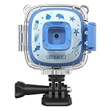 Dragon Touch Kids Camera Kidicam 1080P Action Camera 100 feet Waterproof Camera Blue