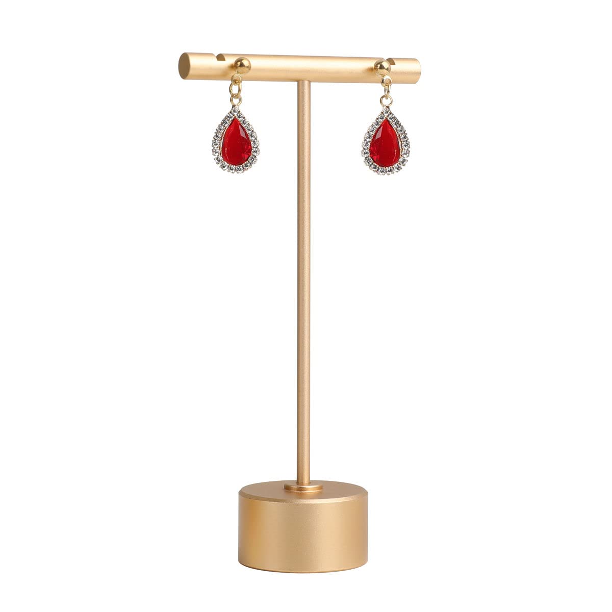 GemeShou Gold Metal Small Earring T Bar Stand Retail Display Holder, Retail Jewelry photography props for Show【Gold-Round Base Height 4.5"】