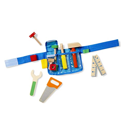Melissa & Doug Deluxe Tool Belt Set - 5 Wooden Tools, 8 Building Pieces, Adjust…