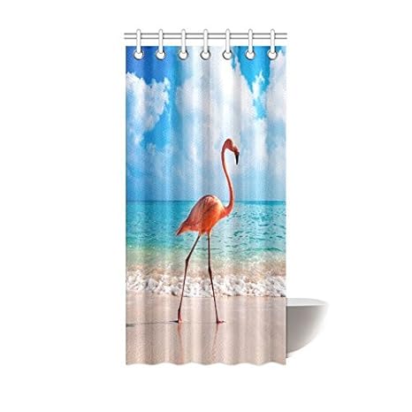 Pink Flamingos On The Beach Waterproof Bathroom Decor Fabric Shower Curtain Polyester 36 X 72 Inches