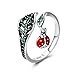 WOSTU 925 Sterling Silver Dazzling Green Cubic Zircon Leaf Wrap Bands Rings Lovely Ladybug Enamel Rings