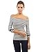 PattyBoutik Women's Off Shoulder Long Sleeve Top (Black and White XS)