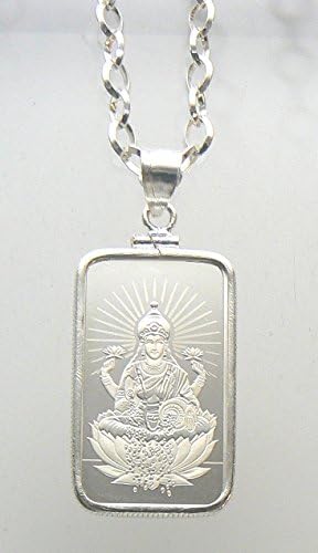 Pamp Suisse Sterling Silver 925 Necklace Bezel Chain with Solid Silver 10 Gram Bar 999 Religious Lakshmi