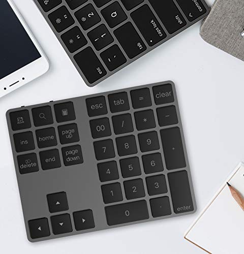 Cateck Bluetooth Numeric Keypad, Aluminum Wireless Bluetooth 34-Key Number pad with Multiple Shortcuts for Computer Laptop Windows Surface Pro Apple iMac MacBook iPad Android Tablet Smartphone- Black